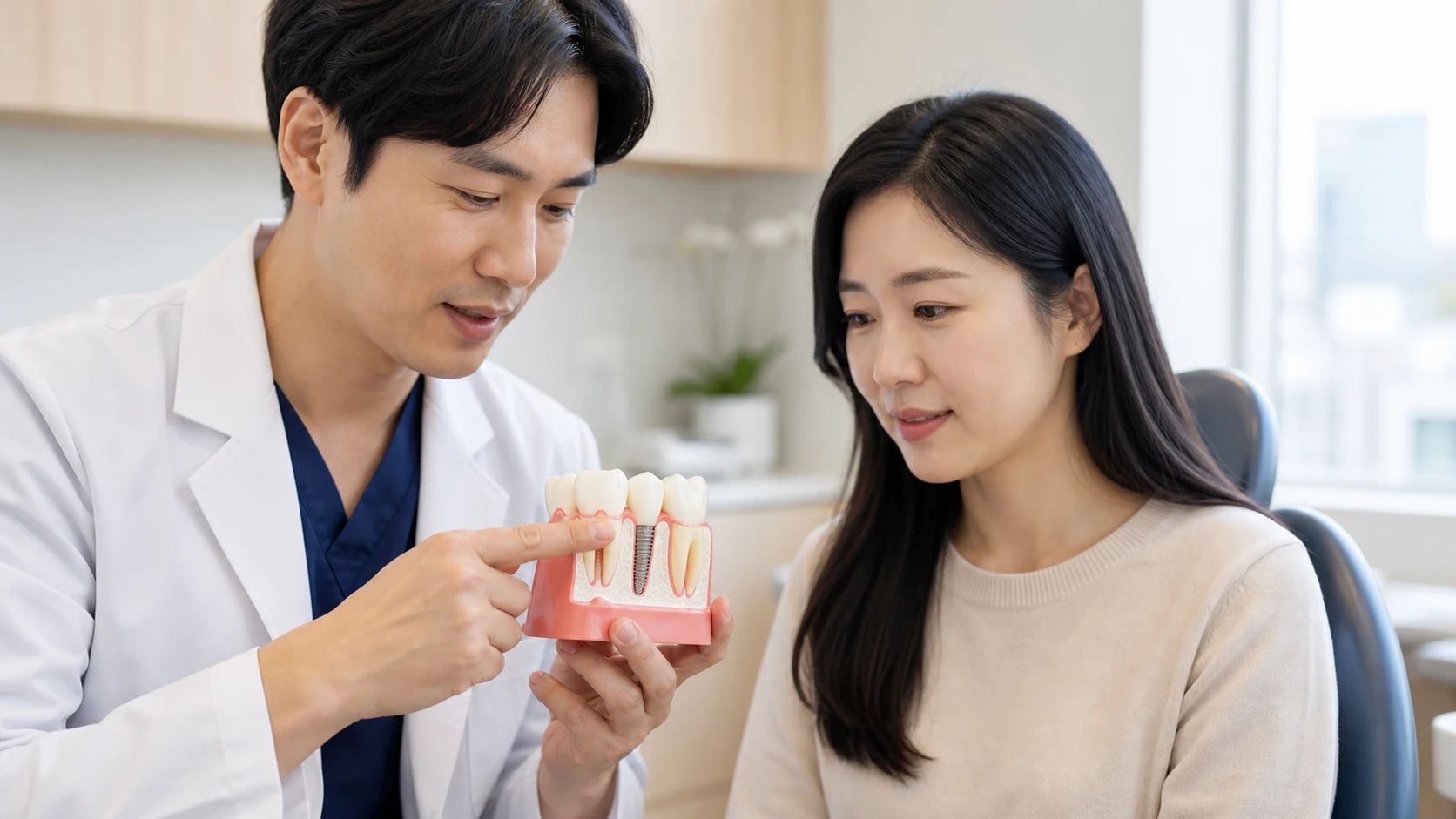앞니 임플란트 1개 가격 상담 정보를 확인하는 모습