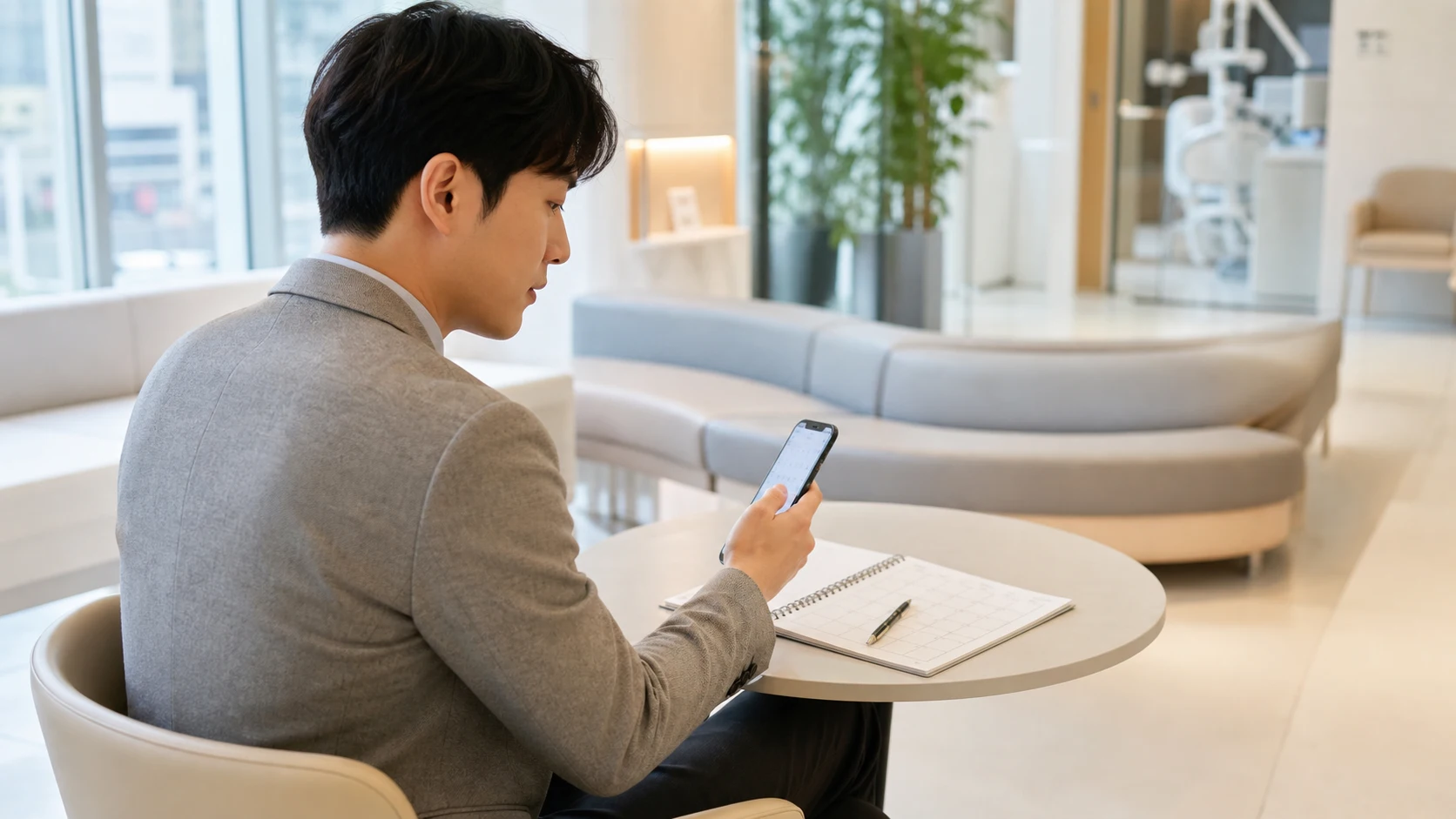 앞니 임플란트 치료기간 상담 정보를 확인하는 모습