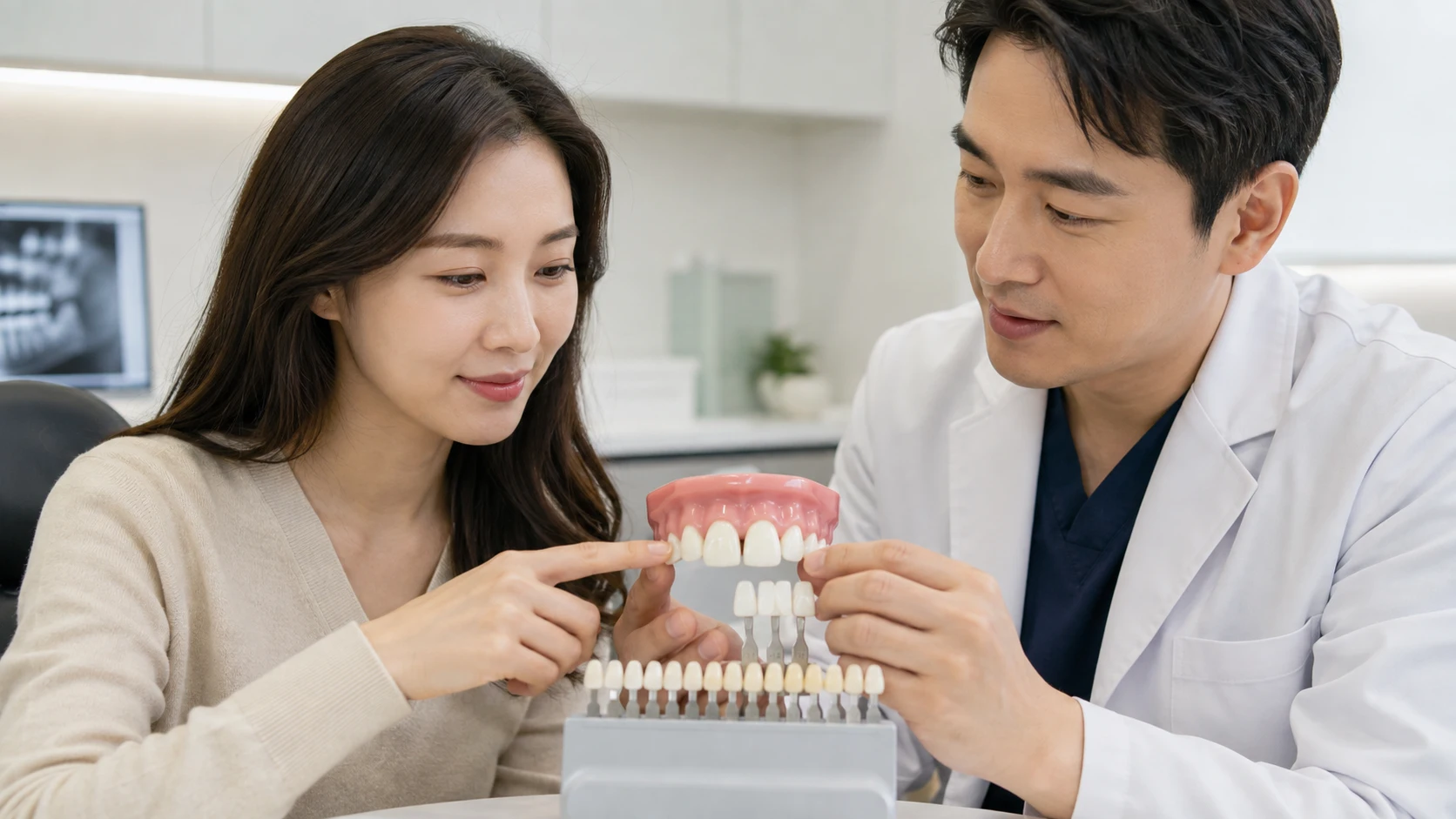 앞니 임플란트 1개 가격 상담 정보를 확인하는 모습